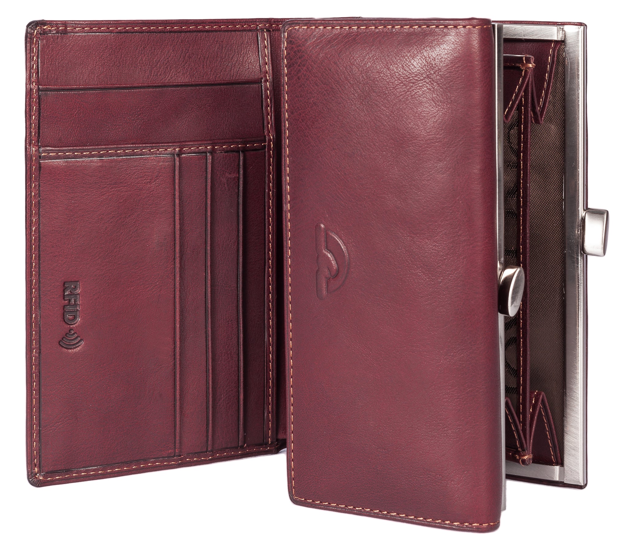 Tony Perotti - Cartera De Cuero Vegetal Italiano, Con Clip Para Monedas Y Protección RFID, Color Marrón, 14.5x9.5x3.5 Cm