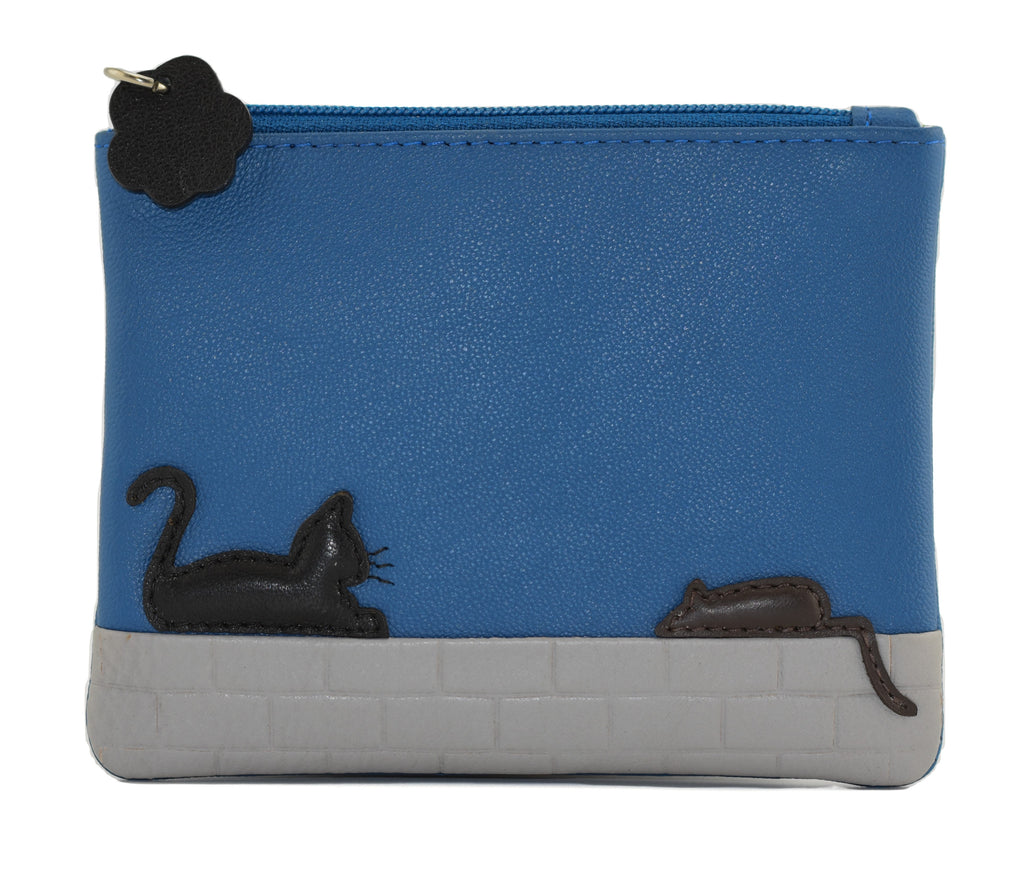 MALA Leather Midnight Cats Ladies Matinee Purse – Black Grey Purple RFID Wallet – Made In Italy