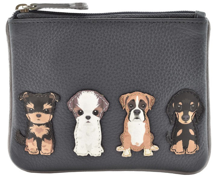 Best Friends Sitting Dogs Coin Pouch Black RFID 4225 65 Mala Leather Limited