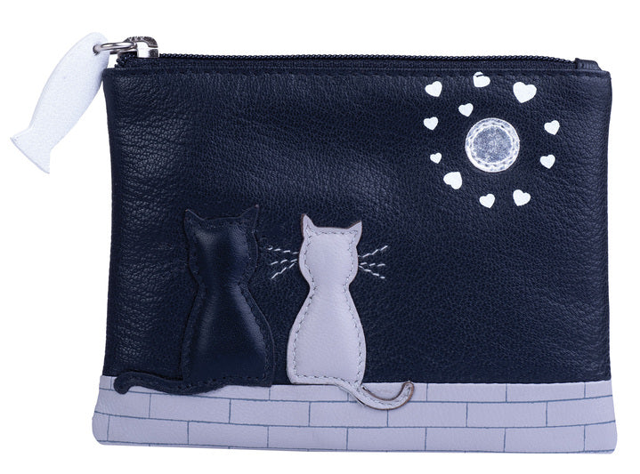 Handmade Cowhide Leather Wallet Wristlet Purple CAT Coin Purse Handbag  Charm | eBay