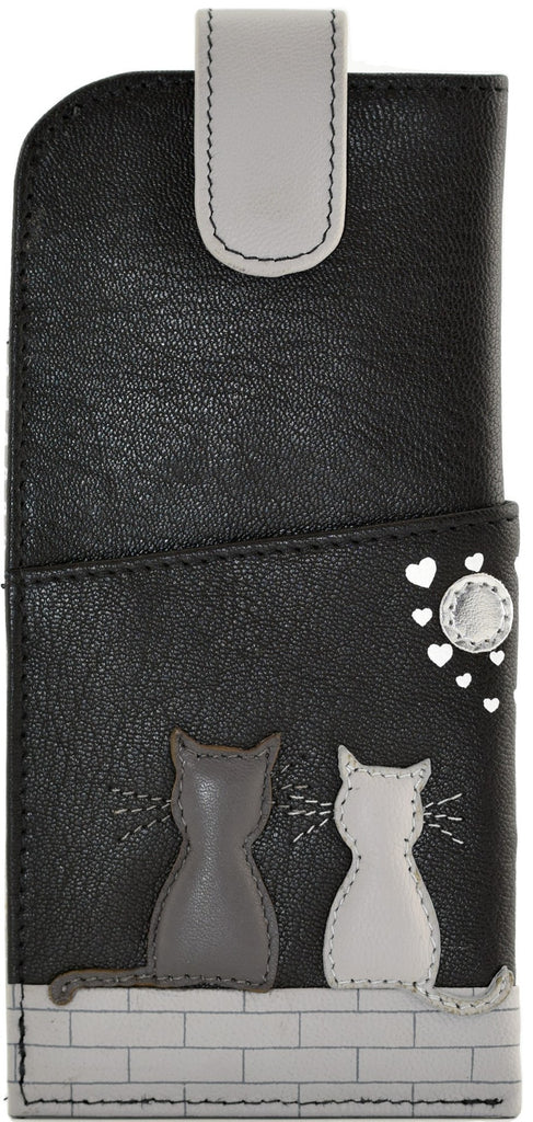 MALA Leather Midnight Cats Matinee Purse – Black Grey Purple – RFID Blocking Wallet